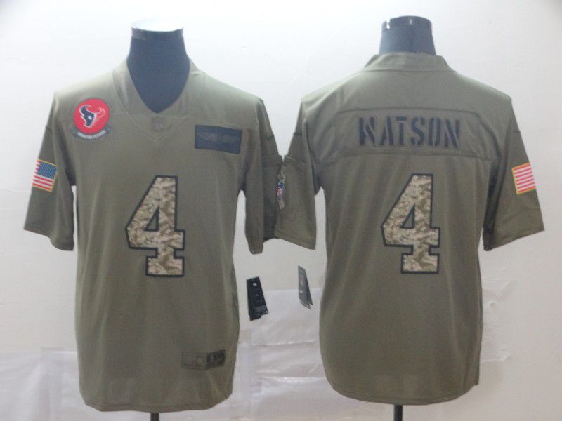 Men Houston Texans #4 Watson Nike 2019 Olive Camo Salute to Service Limited NFL Jerseys